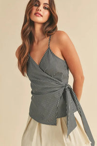 Aemi + Co Side Knotted Surplice Striped Cami - Brittney MADE