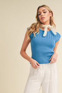 Aemi + Co Openwork Round Neck Cap Sleeve Knit Top - Brittney MADE