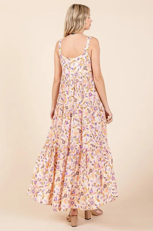 Mittoshop Flower Print Tiered Sleeveless Empire Maxi Dress - Brittney MADE