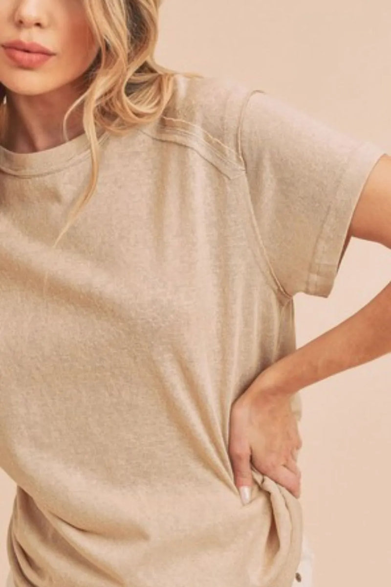 Aemi + Co Exposed Seam Round Neck Short Sleeve T-Shirt - Brittney MADE