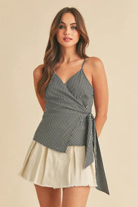 Aemi + Co Side Knotted Surplice Striped Cami - Brittney MADE