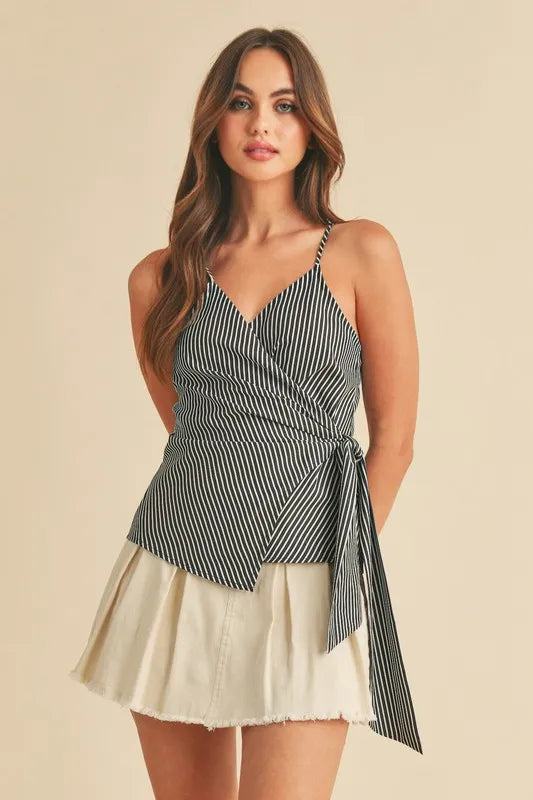 Aemi + Co Side Knotted Surplice Striped Cami - Brittney MADE