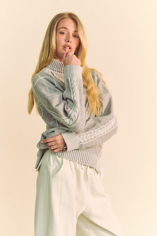 Davi & Dani Cable-Knit Turtleneck Dropped Shoulder Sweater - Brittney MADE