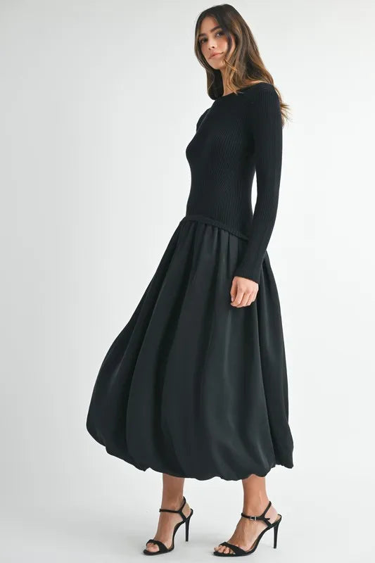 MABLE Ribbed Poplin Mix Midi Sweater Dress - Brittney MADE