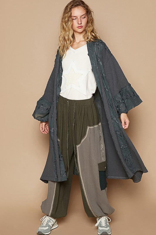 POL Flower Lace Trim Open Front Longline Cardigan - Brittney MADE