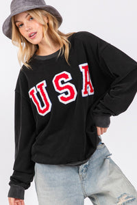 SAGE + FIG USA Letter Patch Round Neck Sweatshirt - Brittney MADE