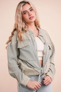 VERY J Mineral Washed Oversized Gauze Shacket - Brittney MADE