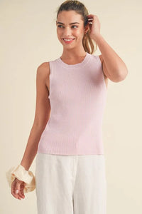Aemi + Co Ribbed Round Neck Knit Tank - Brittney MADE
