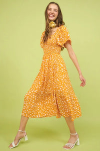 Mittoshop Flower Print Flutter Sleeve Smocked Midi Dress - Brittney MADE