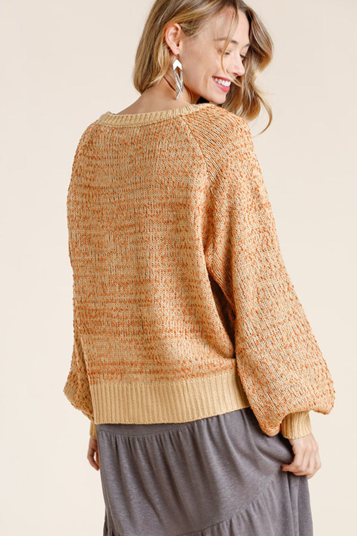 Umgee Full Size Ribbed Hem Round Neck Long Sleeve Popcorn Sweater Plus Size - Brittney MADE