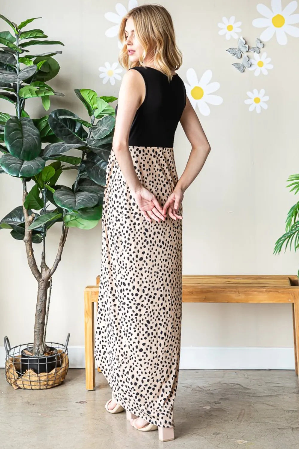 Heimish Full Size Slit Animal Print V-Neck Wide Strap Dress - Brittney MADE