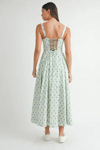 MABLE Floral Print Bustier Back Lace Up Midi Dress - Brittney MADE