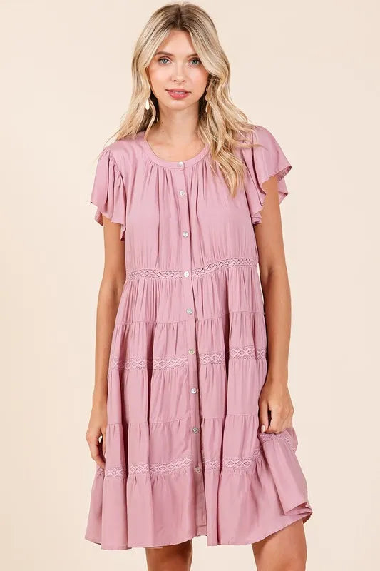 Mittoshop Lace Detail Ruffled Button Down Tiered Dress - Brittney MADE