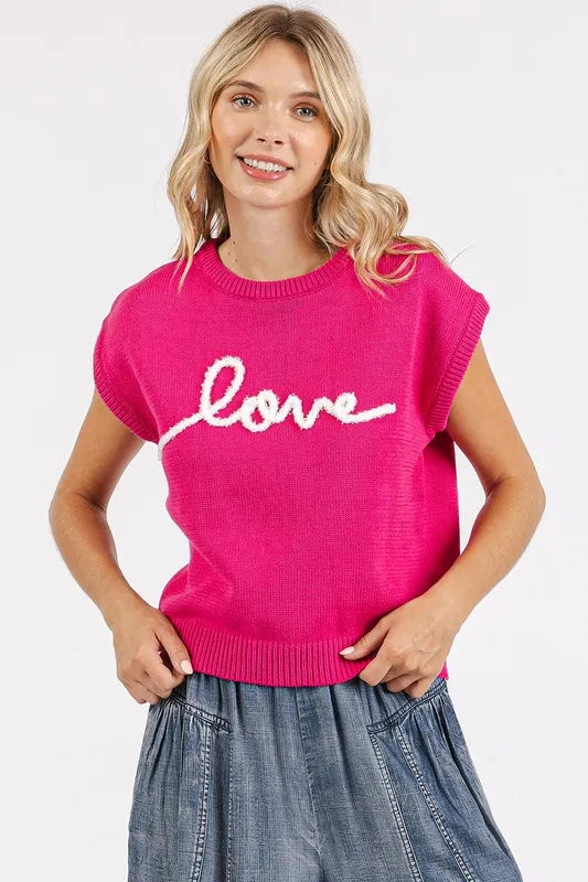 Mittoshop Contrast Letter Round Neck Cap Sleeve Knit Top - Brittney MADE