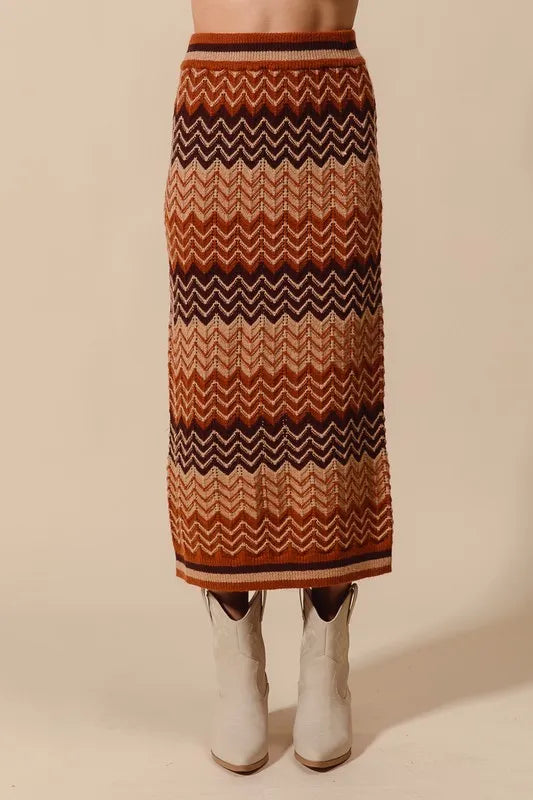SO ME Multi Color Chevron Knit Skirt - Brittney MADE