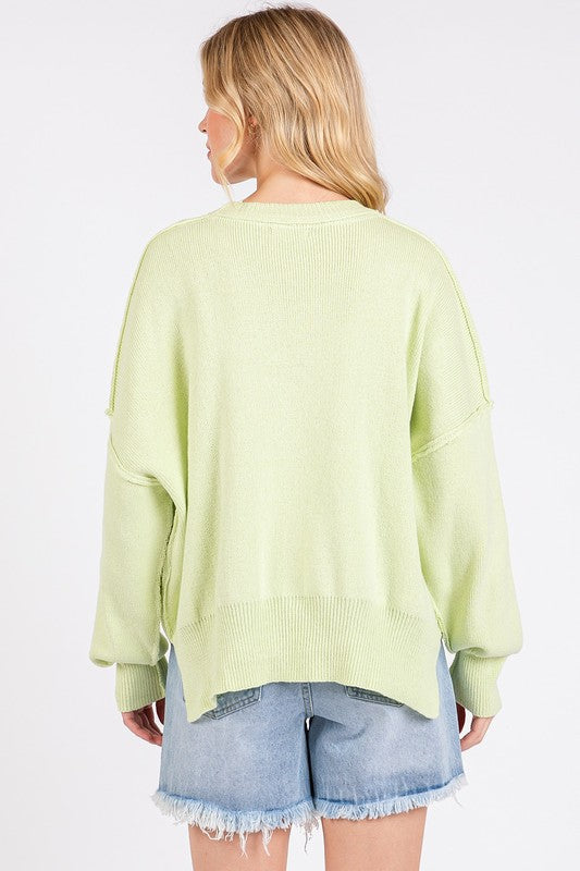 Mittoshop Side Slit Round Neck Drop Shoulder Sweater - Brittney MADE