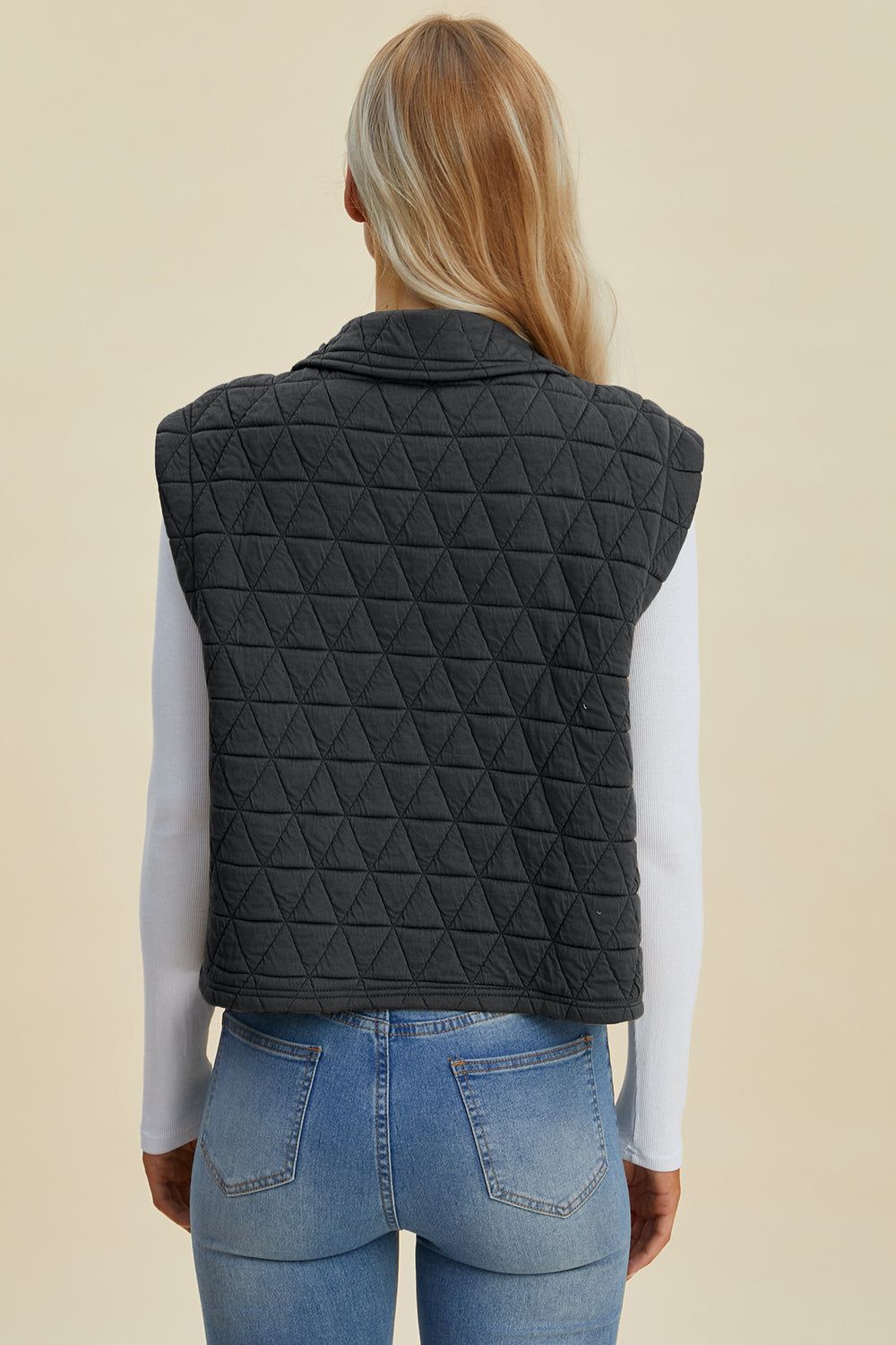 Double Take Full Size Pocketed Texture Snap Down Vest Coat - Brittney MADE