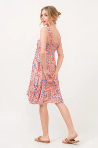 And The Why Tied Front Smocked Back Tiered Boho Printed Dress - Brittney MADE