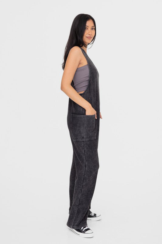 Mono B Mineral-Washed V Neck Overalls with Pockets - Brittney MADE