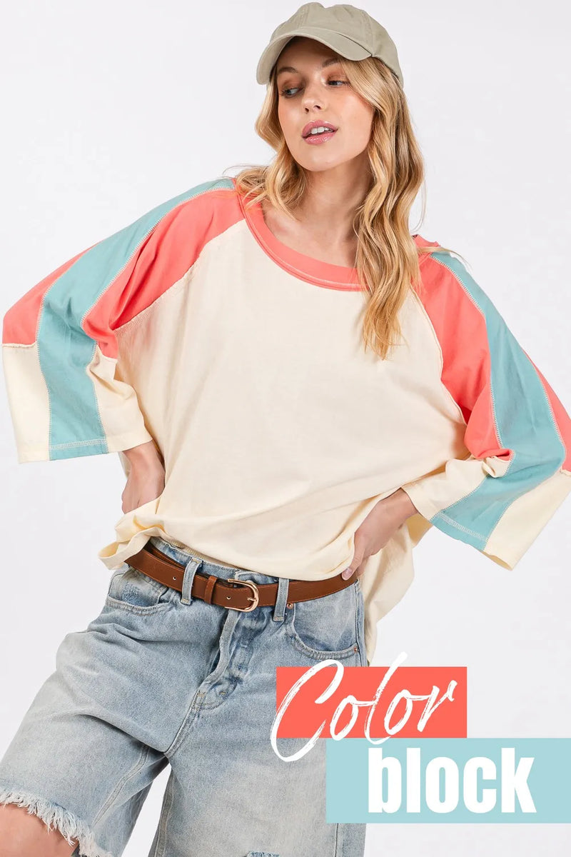 SAGE + FIG Color Block Curved Hem T-Shirt - Brittney MADE