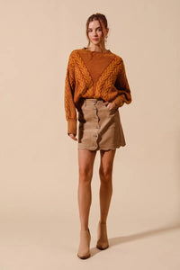SO ME Scallop Buttoned Front Corduroy Mini Skirt - Brittney MADE
