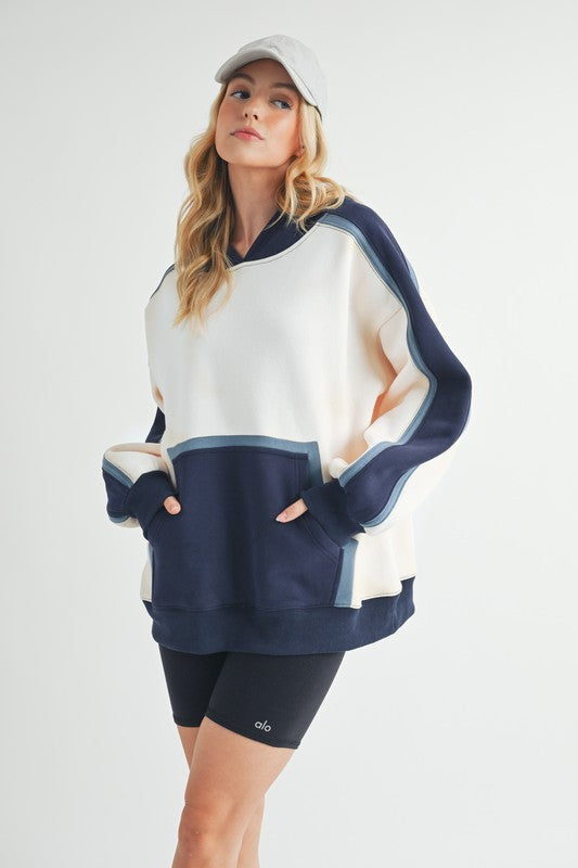 Aemi + Co Color Block Kangaroo Pocketed Hoodie - Brittney MADE