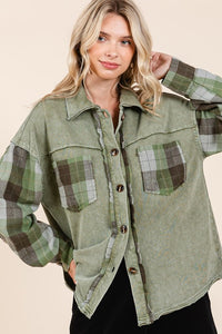 Mittoshop Button Down Contrast Plaid Patchwork Shacket - Brittney MADE