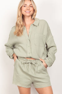 VERY J Texture Button Up Shirt and Shorts Set - Brittney MADE