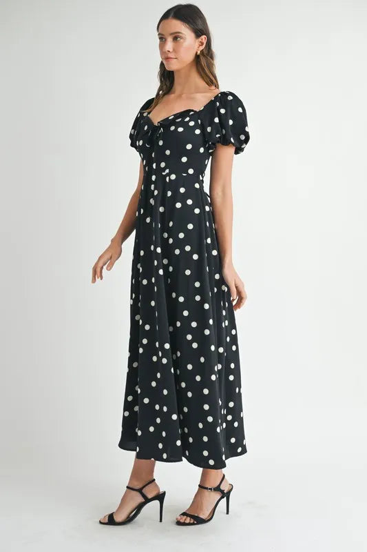 MABLE Polka Dot Puff Sleeve Midi Dress - Brittney MADE