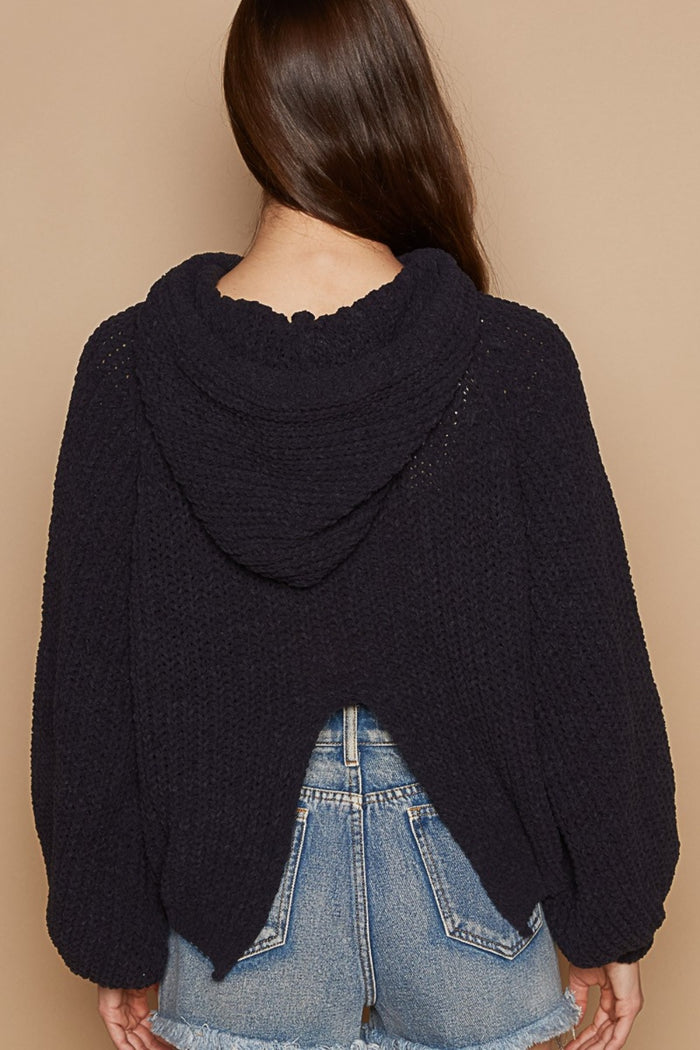 POL Back Open Slit Balloon Sleeve Crop Hooded Sweater - Brittney MADE