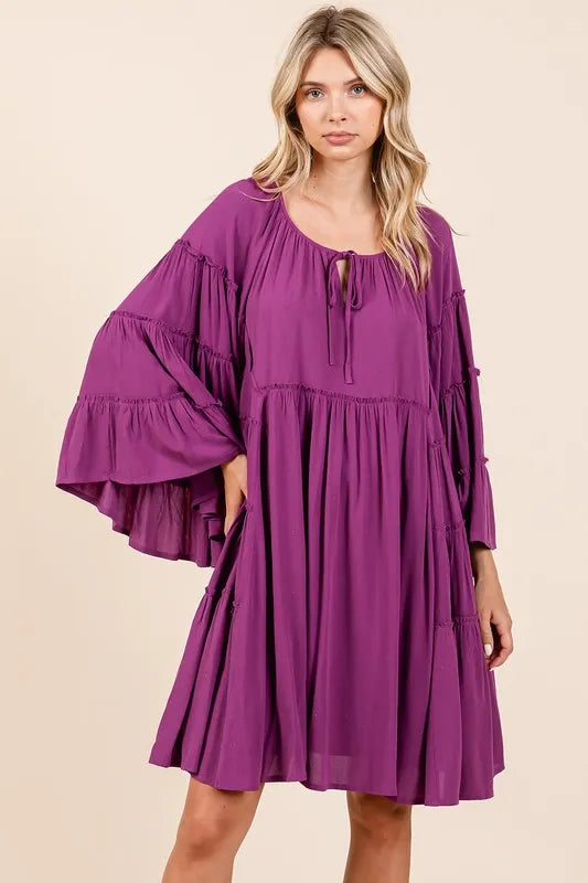 Mittoshop Frill Tie Neck Bell Sleeve Dress - Brittney MADE