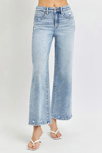 RISEN Full Size Tummy Control High Rise Crop Wide Leg Jeans - Brittney MADE