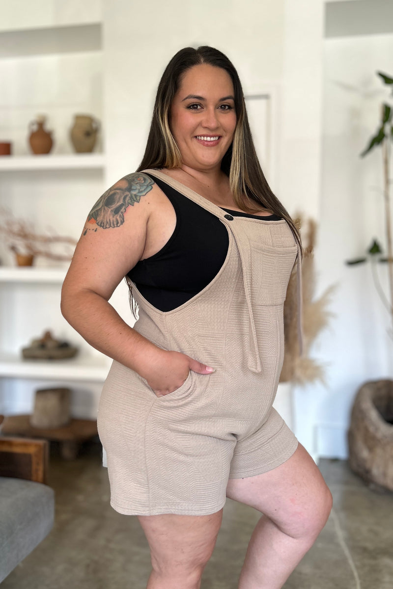 Double Take Full Size Texture Sleeveless Romper - Brittney MADE