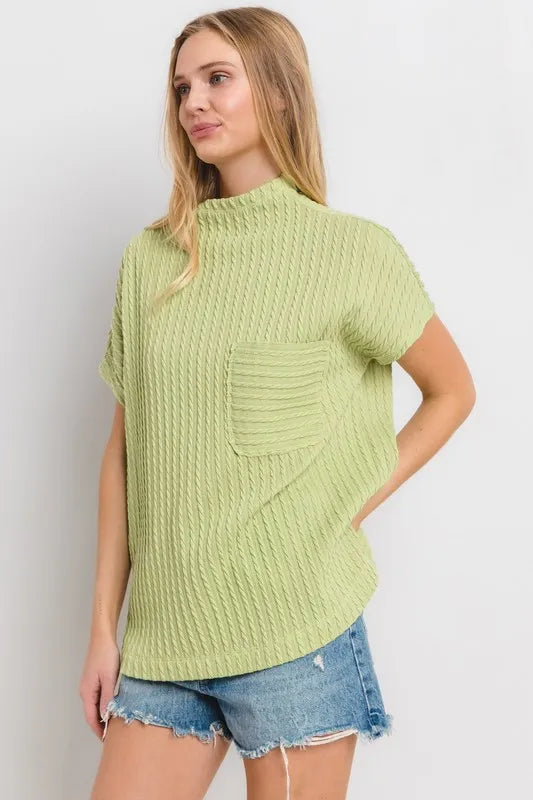 Ces Femme Texture Mock Neck Short Sleeve Knit Top - Brittney MADE