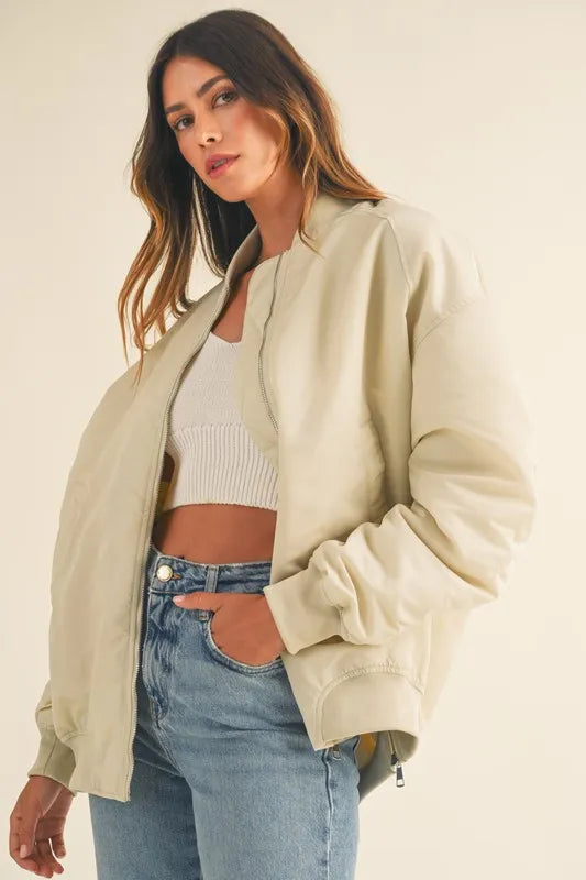 MABLE Back Ruched Utiltiy Bomber Jacket - Brittney MADE