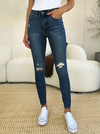 Judy Blue Full Size Mid Waist Distressed Slim Jeans - Brittney MADE