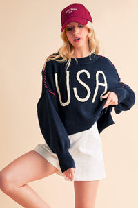 Aemi + Co USA Side Slit Round Neck Sweater - Brittney MADE