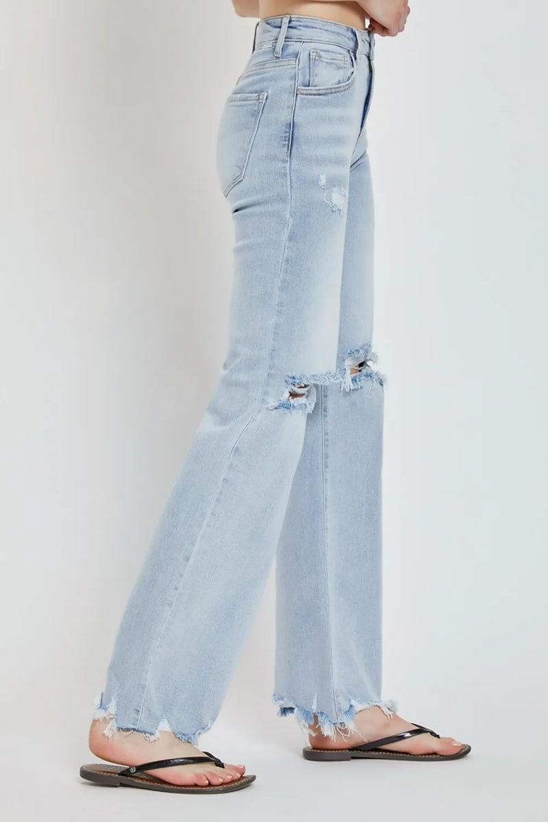 RISEN Full Size High Rise Distressed Wide Leg Jeans - Brittney MADE