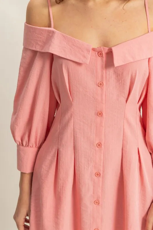 HYFVE Button Down Spaghetti Strap Mini Dress with Pockets - Brittney MADE
