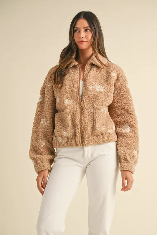MABLE Floral Embroidered Fleece Teddy Jacket - Brittney MADE