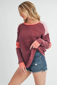 Aemi + Co Raw Seam Color Block Round Neck Knit Top - Brittney MADE