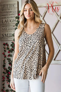Heimish Full Size Front Button Animal Print Sleeveless Top Plus Size - Brittney MADE
