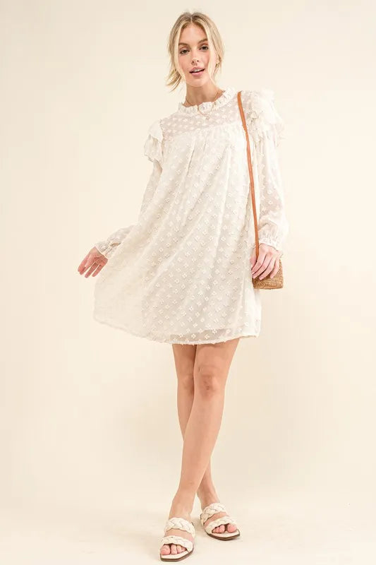 And The Why Ruffle Shoulder with Textured Woven Dress - Brittney MADE