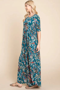 BOMBOM Printed Shirred Maxi Dress - Brittney MADE