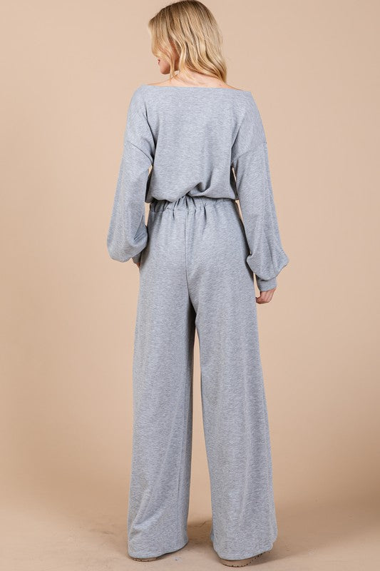 Ces Femme Boat Neck Long Sleeve Drawstring Jumpsuit - Brittney MADE