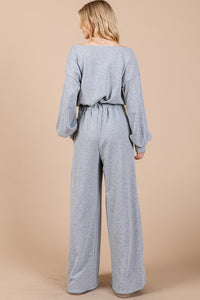 Ces Femme Boat Neck Long Sleeve Drawstring Jumpsuit - Brittney MADE
