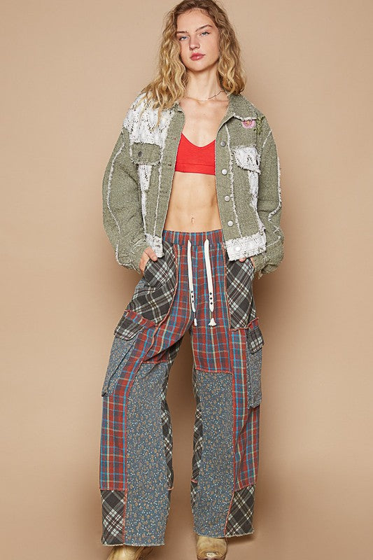 POL Crochet Patch Embroidered Button Up Jacket - Brittney MADE