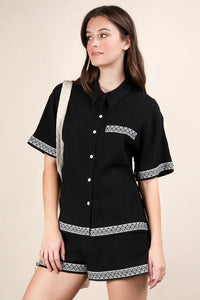 VERY J Crinkled Woven Shirt Top & Shorts Set - Brittney MADE