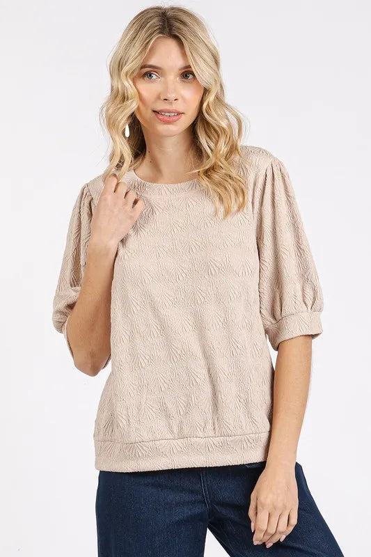 Mittoshop Fan Shell Texture Short Puff Sleeve Knit Top - Brittney MADE