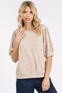 Mittoshop Fan Shell Texture Short Puff Sleeve Knit Top - Brittney MADE